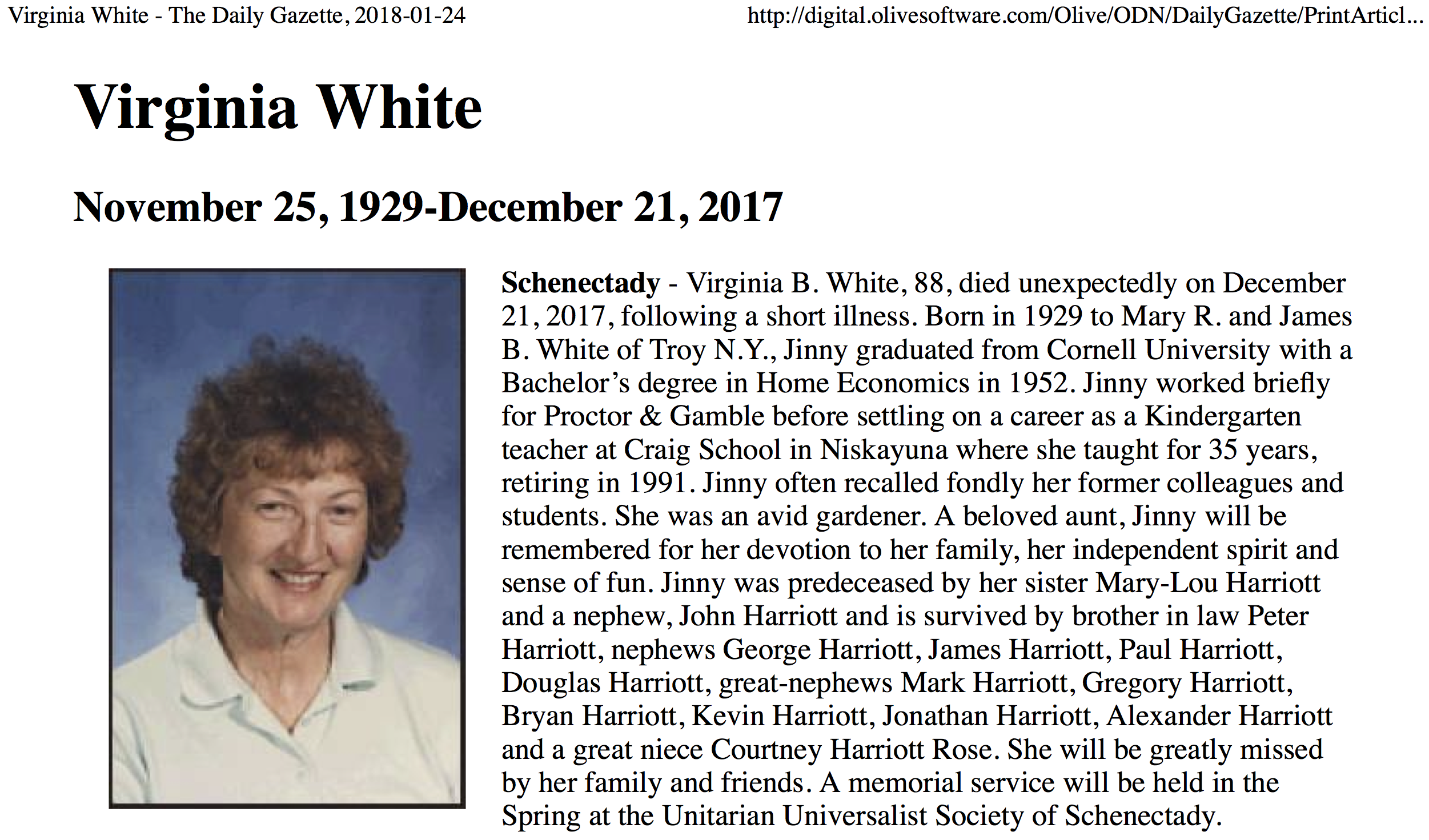 Miss White obit