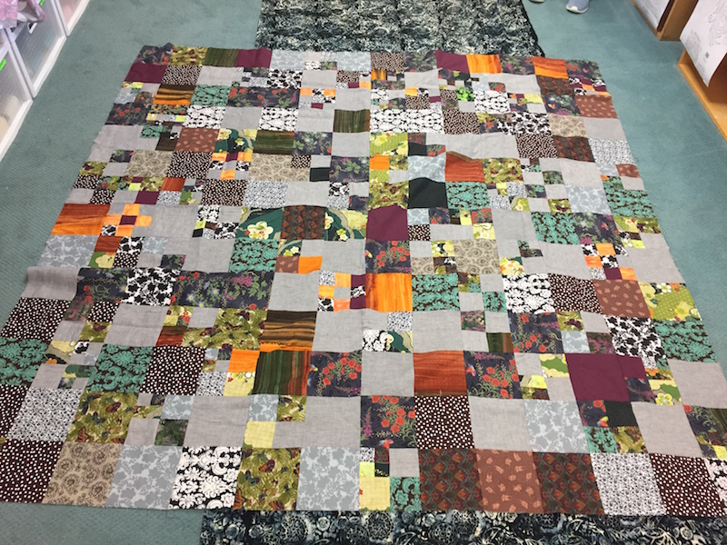 Grey and brown quilt top